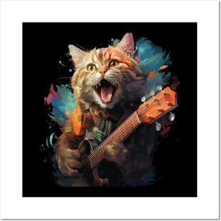 British Shorthair Playing Guitar Posters and Art